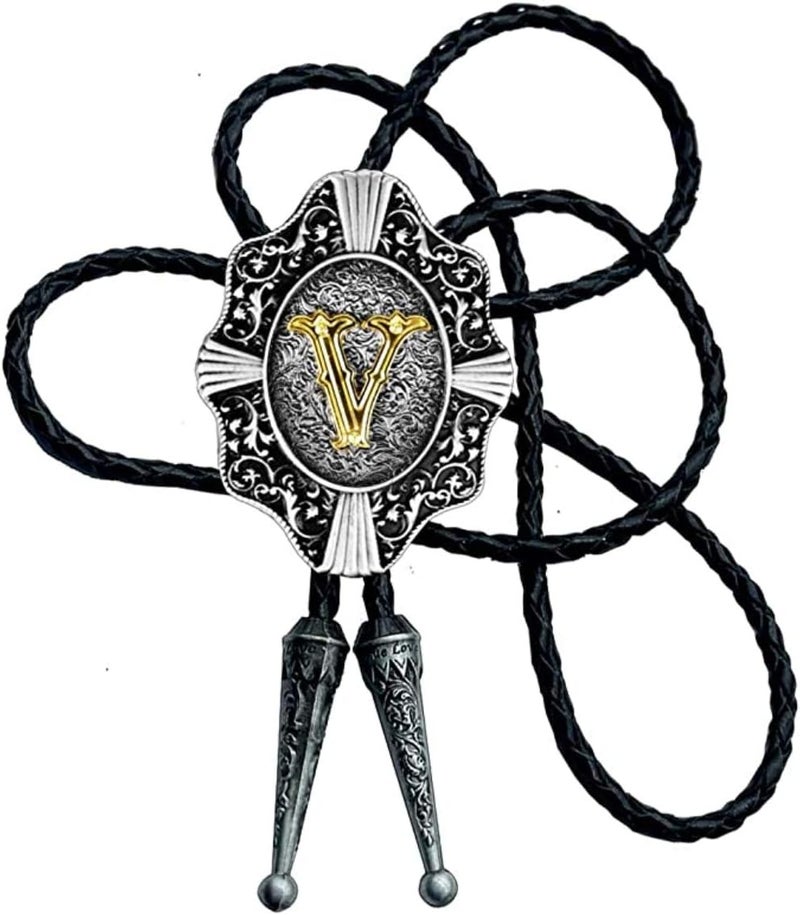 KECOL Western Letter Bolo Tie Cowboy Aalphabet A to Z Neckties Necklace for Men Women - Image 1